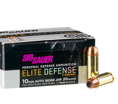 20 Rounds of 10mm Ammo by SIG Sauer V-Crown - 180gr JHP