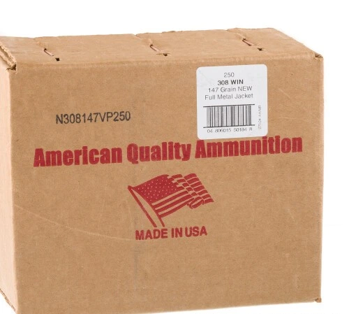 250 Rounds of .308 Win Ammo by American Quality Ammunition - 147gr FMJ
